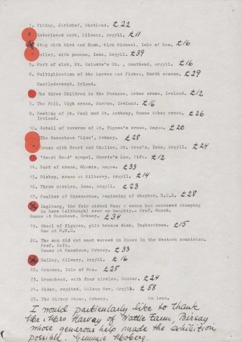 Price list from the 1976 exhibition in Stromness